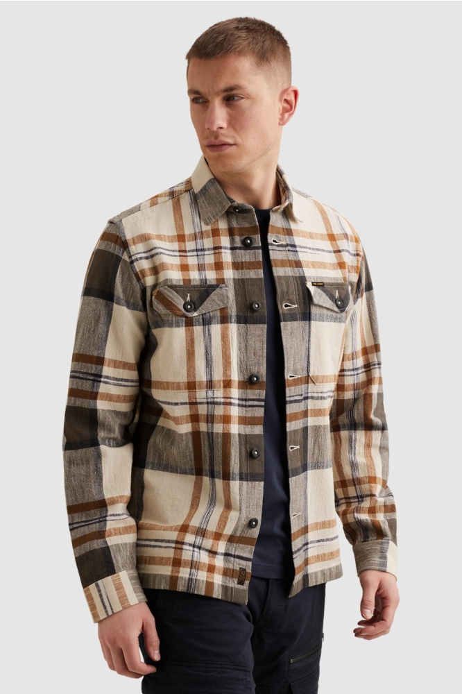 PME legend beige heren overhemd | Model vooraanzicht