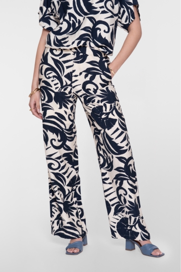Geisha Broek PANTS NAIVE FLOWER 61141 26 NAVY/OFF-WHITE