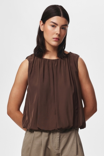 Pieces Top PCJILIA SL BALLOON TOP WVN D2D 17170367 Hot Fudge
