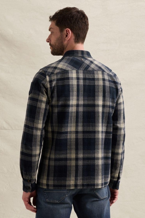 PME legend blauwe heren overhemd | Model achteraanzicht