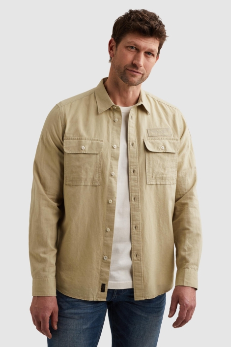 PME legend beige heren overhemd | Model vooraanzicht