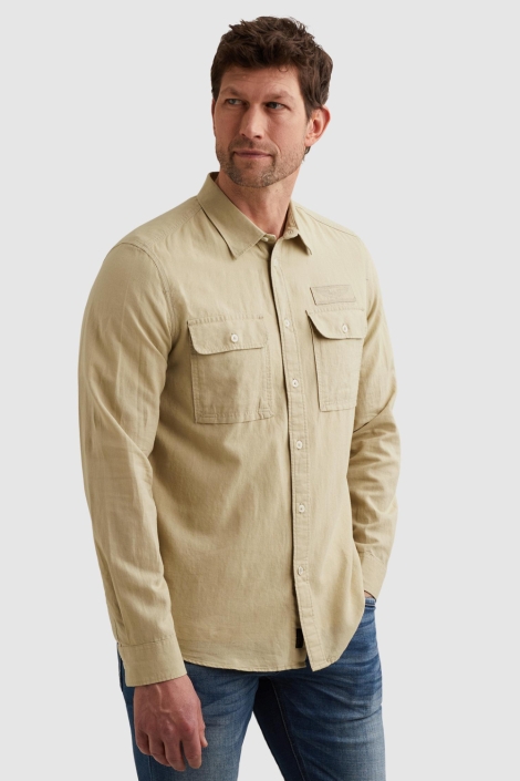 PME legend beige heren overhemd | Model vooraanzicht