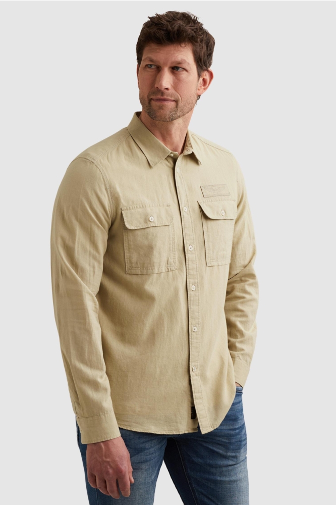 PME legend beige heren overhemd | Model vooraanzicht