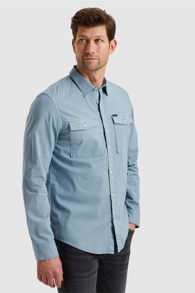 PME legend blauwe heren overhemd | Model zijaanzicht