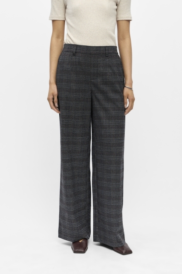 Object Broek OBJLISA WIDE PANT AOP NOOS 23040544 Dark Grey Melan/Blue/brown