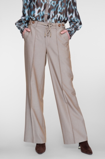 Geisha Broek WIDE LEG PANTALON MET STRIKSLUITING 61572 26 dark sand