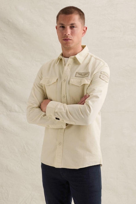 PME legend beige heren overhemd | Model vooraanzicht