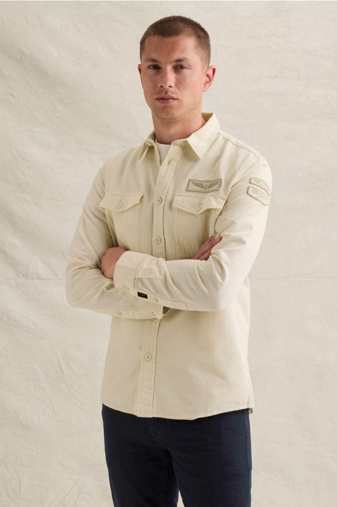 PME legend beige heren overhemd | Model vooraanzicht