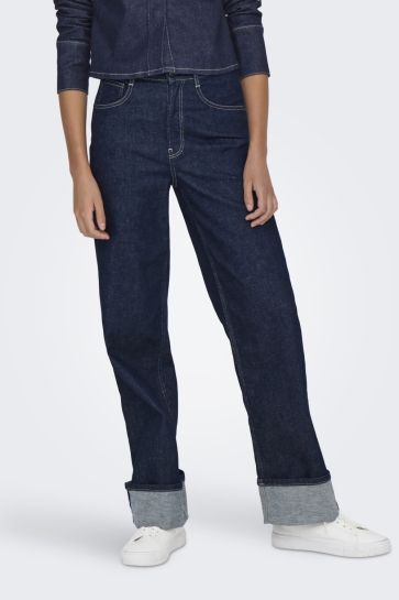 Only Jeans ONLMERCER HW WIDE FOLD UP RINSE DNM 15332272 Dark blue denim