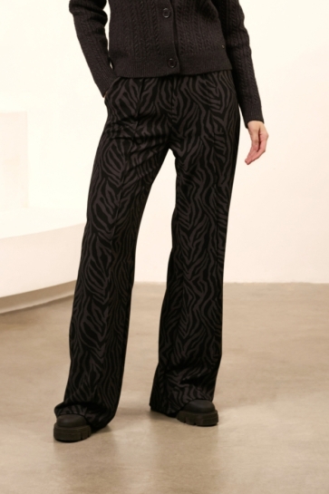 Lofty Manner Broek TROUSER IDA GREY ZEBRA PRINT
