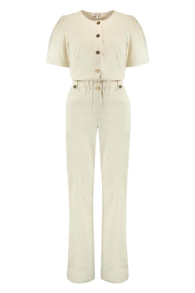 Harper & Yve ecru dames jumpsuit | Vooraanzicht