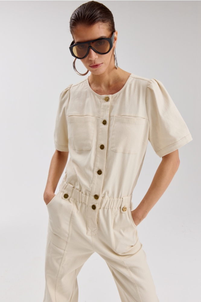 Harper & Yve ecru dames jumpsuit | Close up