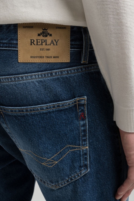 Replay blauwe heren jeans | Close up