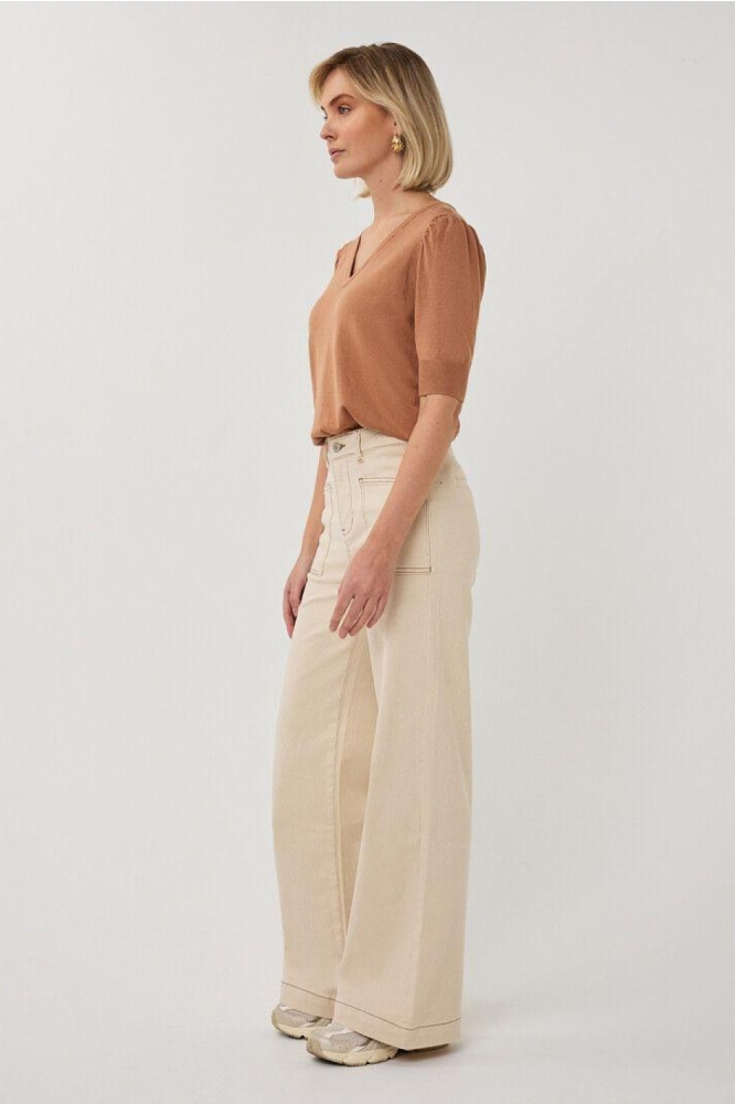 EsQualo beige dames jeans | Model zijaanzicht