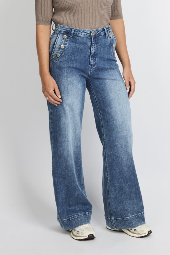 C&S The Label blauwe dames jeans | Model vooraanzicht