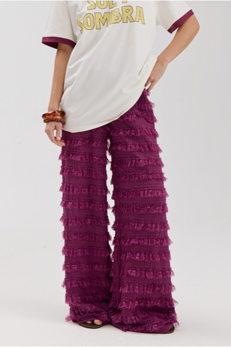 Harper & Yve paarse dames broek | Model vooraanzicht