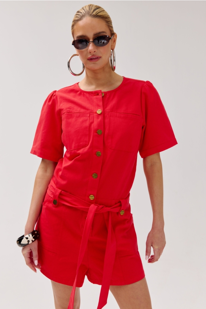 Harper & Yve rode dames jumpsuit | Model vooraanzicht