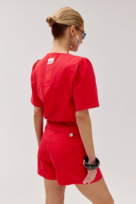 Harper & Yve rode dames jumpsuit | Model achteraanzicht