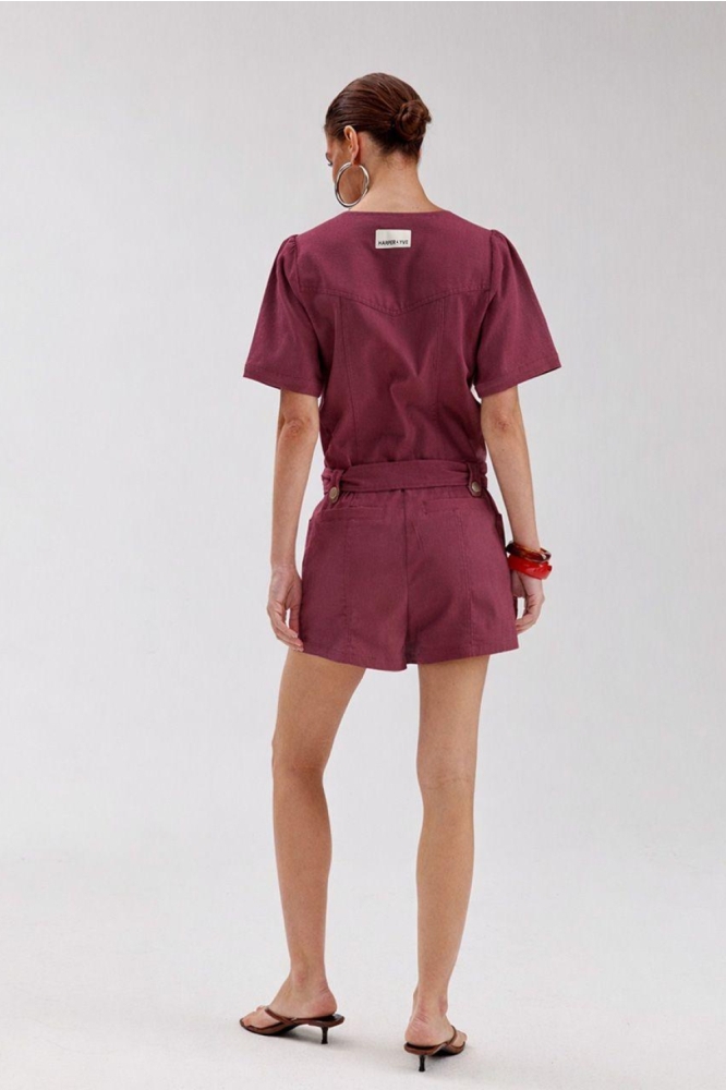 Harper & Yve paarse dames jumpsuit | Model achteraanzicht