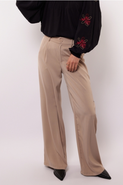 Fluresk taupe dames broek | Model vooraanzicht