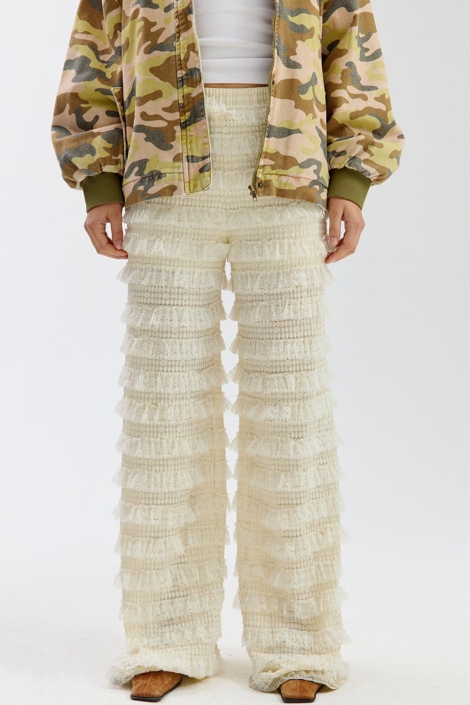 Harper & Yve ecru dames broek | Model vooraanzicht