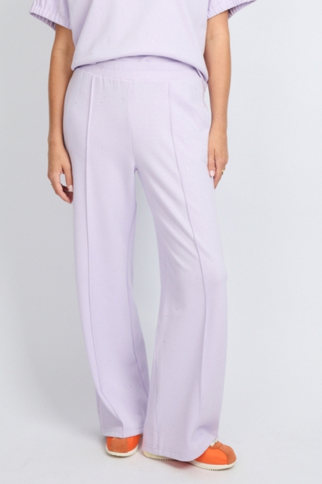 Fluresk paarse dames broek | Model vooraanzicht