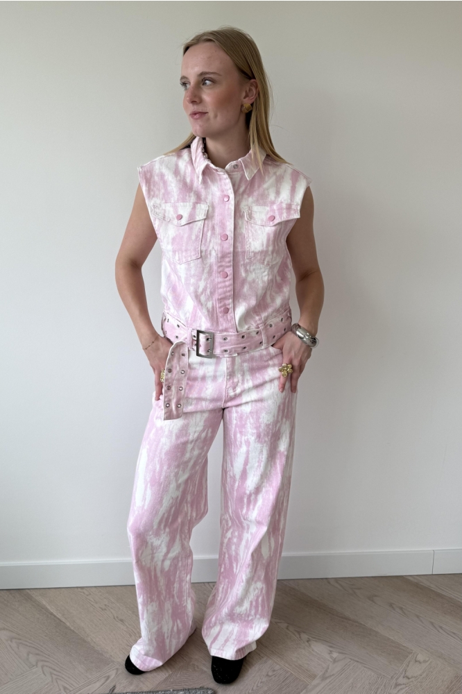 Fluresk roze dames jeans | Model