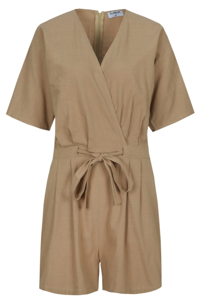 Fluresk bruine dames jumpsuit | Vooraanzicht