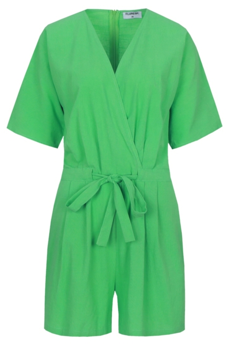 Fluresk groene dames jumpsuit | Vooraanzicht