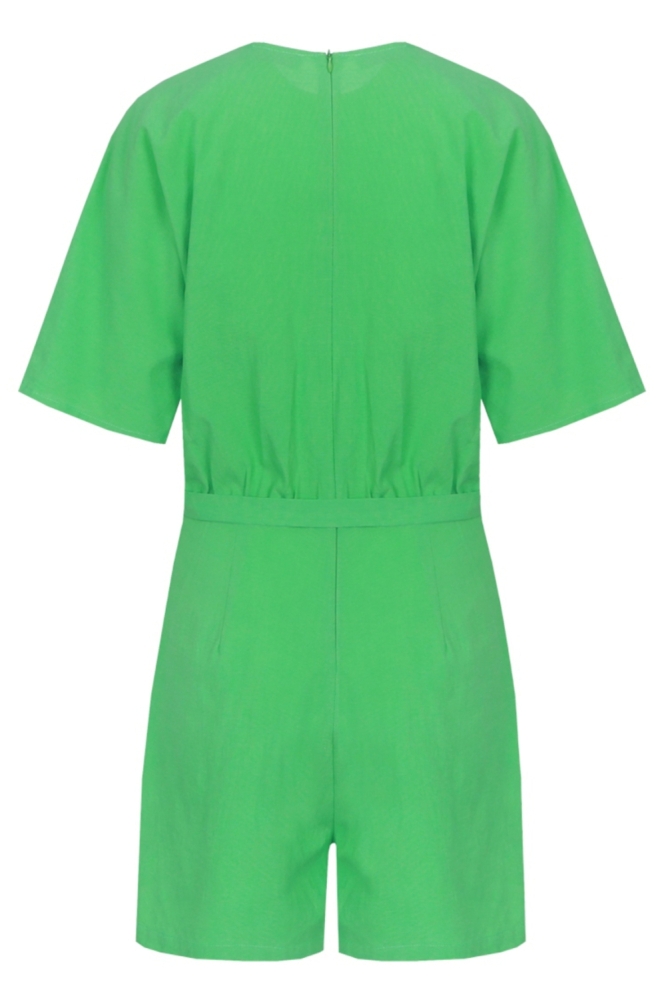 Fluresk groene dames jumpsuit | Achteraanzicht