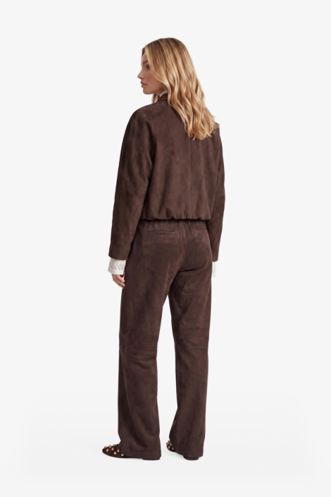 Fluresk bruine dames broek | Model achteraanzicht