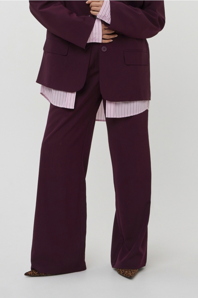 Studio Amaya paarse dames broek | Model vooraanzicht