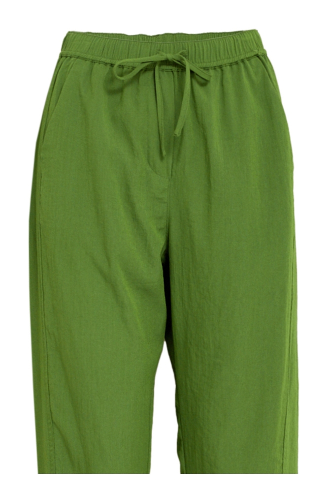 Peppercorn groene dames broek | Close up