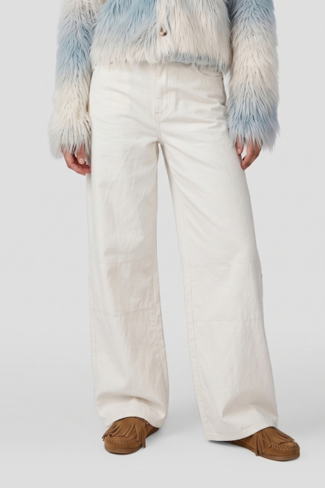 Fluresk beige dames broek | Model vooraanzicht