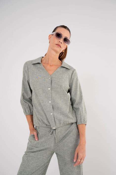 Zizo groene dames broek | Model vooraanzicht