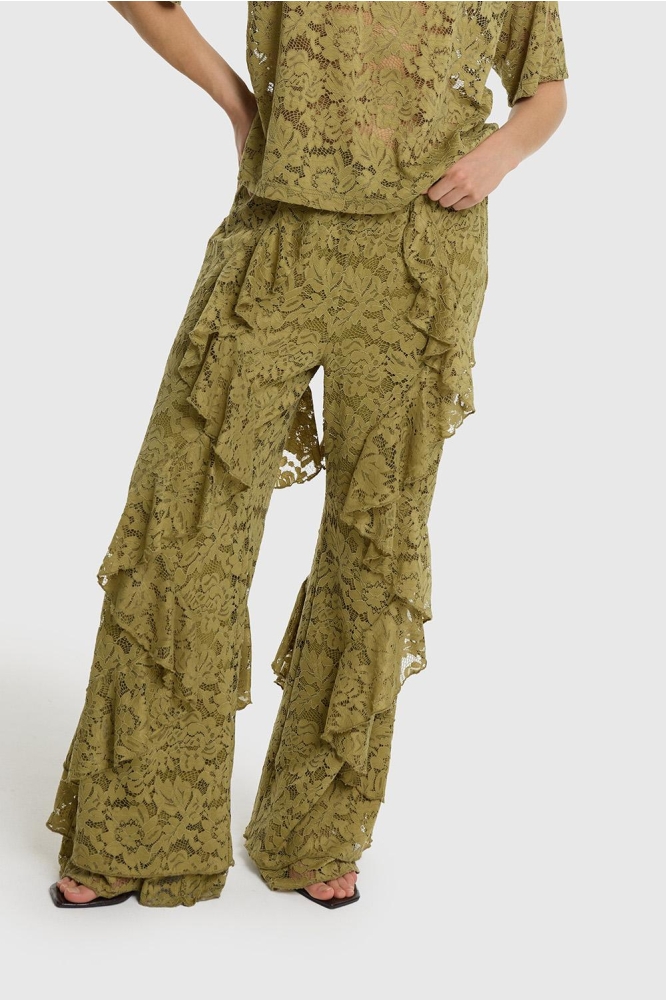 Refined Department groene dames broek | Model vooraanzicht
