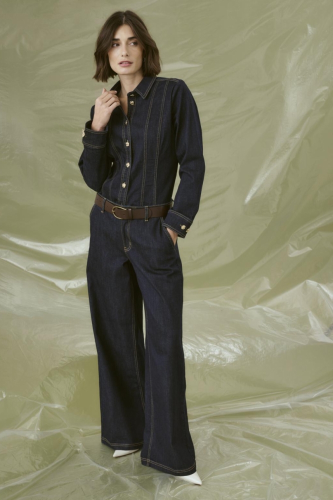 Culture blauwe dames jeans | Model vooraanzicht