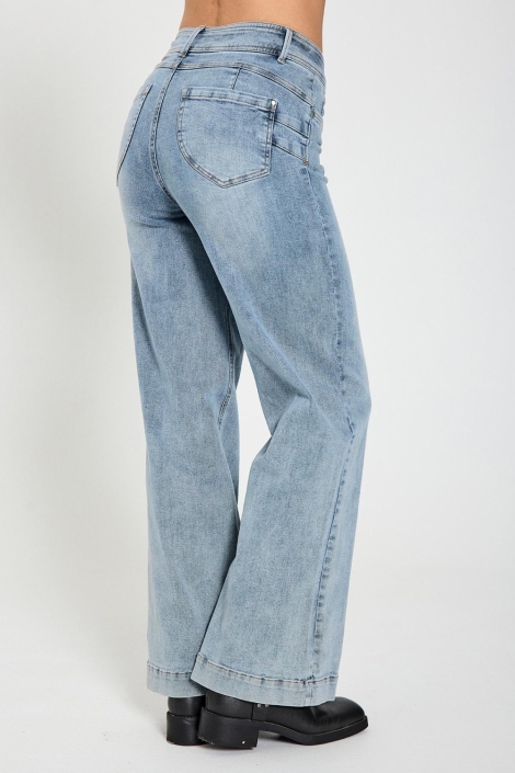 Freequent blauwe dames jeans | Model zijaanzicht