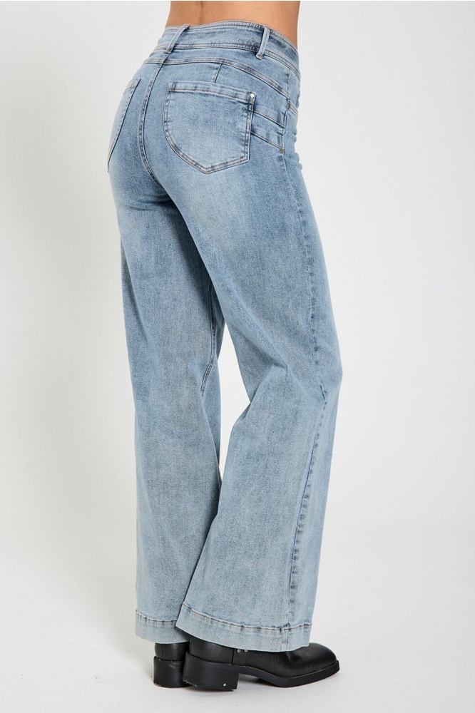 Freequent blauwe dames jeans | Model zijaanzicht