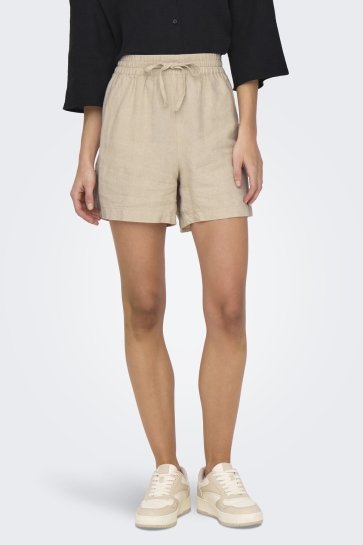 Jacqueline de Yong Broek JDYSAY HW LINEN STRING SHORTS WVN N 15321518 OATMEAL/MELANGE