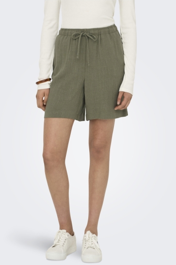 Only Broek ONLSIESTA MW PULL-UP LIN BL SHORTS 15333032 DEEP LICHEN GREEN