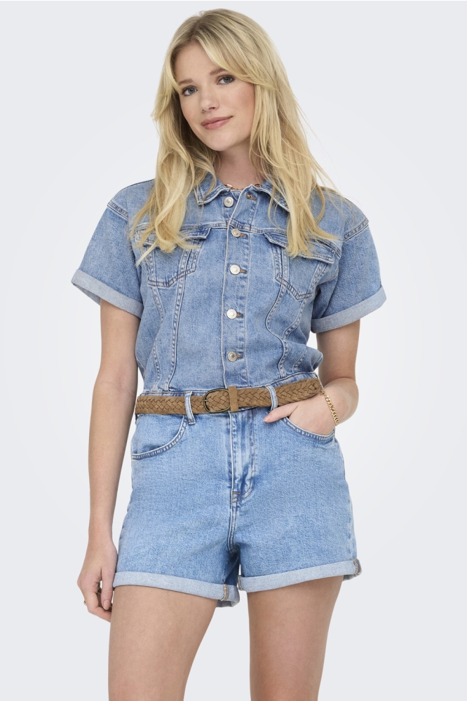 Only blauwe dames jumpsuit | Model vooraanzicht