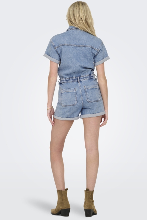 Only blauwe dames jumpsuit | Model achteraanzicht