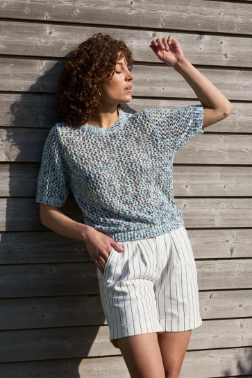 Red Button cleo short cotton linen stripe Beige