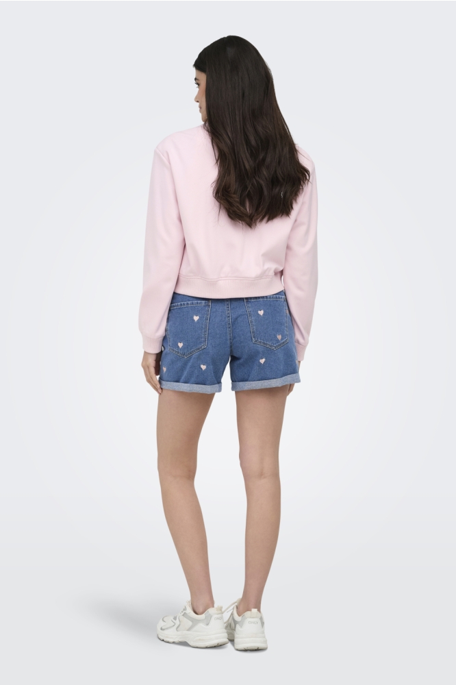 Only blauwe dames korte broek | Model achteraanzicht