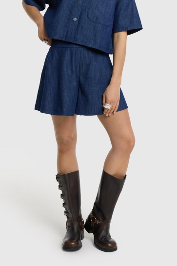 Refined Department Korte broek CINDY WOVEN WIDE DENIM SHORTS R2605272186 201 NAVY