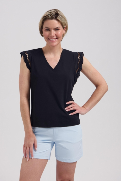 Lady Day blauwe dames korte broek | Model vooraanzicht