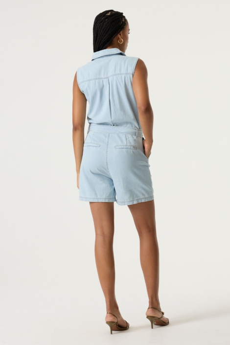 Garcia blauwe dames jumpsuit | Model achteraanzicht