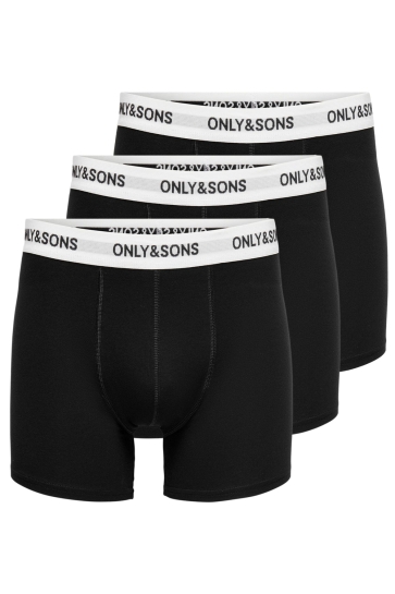 Only & Sons Ondergoed ONSFITZ SOLID BLACK BOXER 3PACK NOO 22028589 Black Detail WHITE WAIST