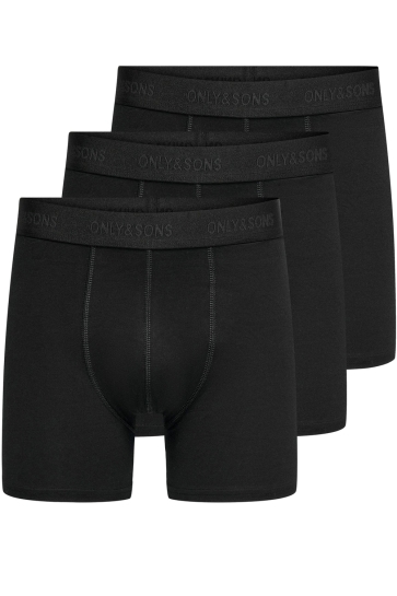 Only & Sons Ondergoed ONSFITZ SOLID BLACK BOXER 3PACK NOO 22028589 Black Detail BLACK WAIST